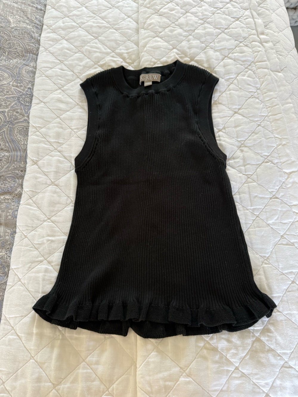 JCREW Black Ribbed Flutter Hem Tank SIZE S
